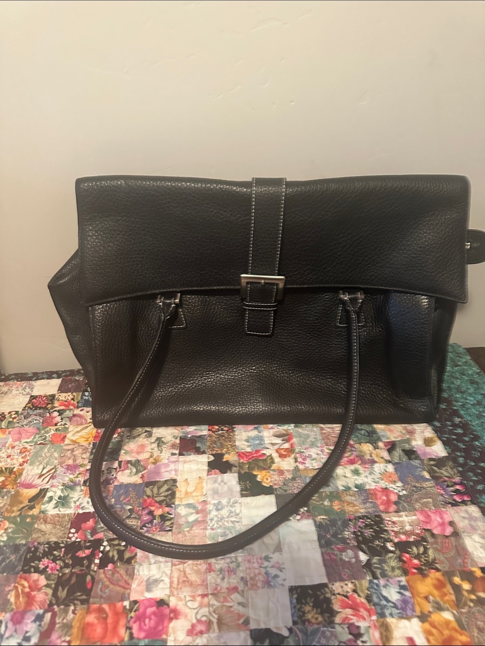Preston & York Black Fold-Over Shoulder Tote